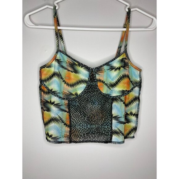 FOREVER 21 NEW Sheer Knit Top Cami Womens M Multicolor Cropped Spaghetti Strap - Picture 5 of 7